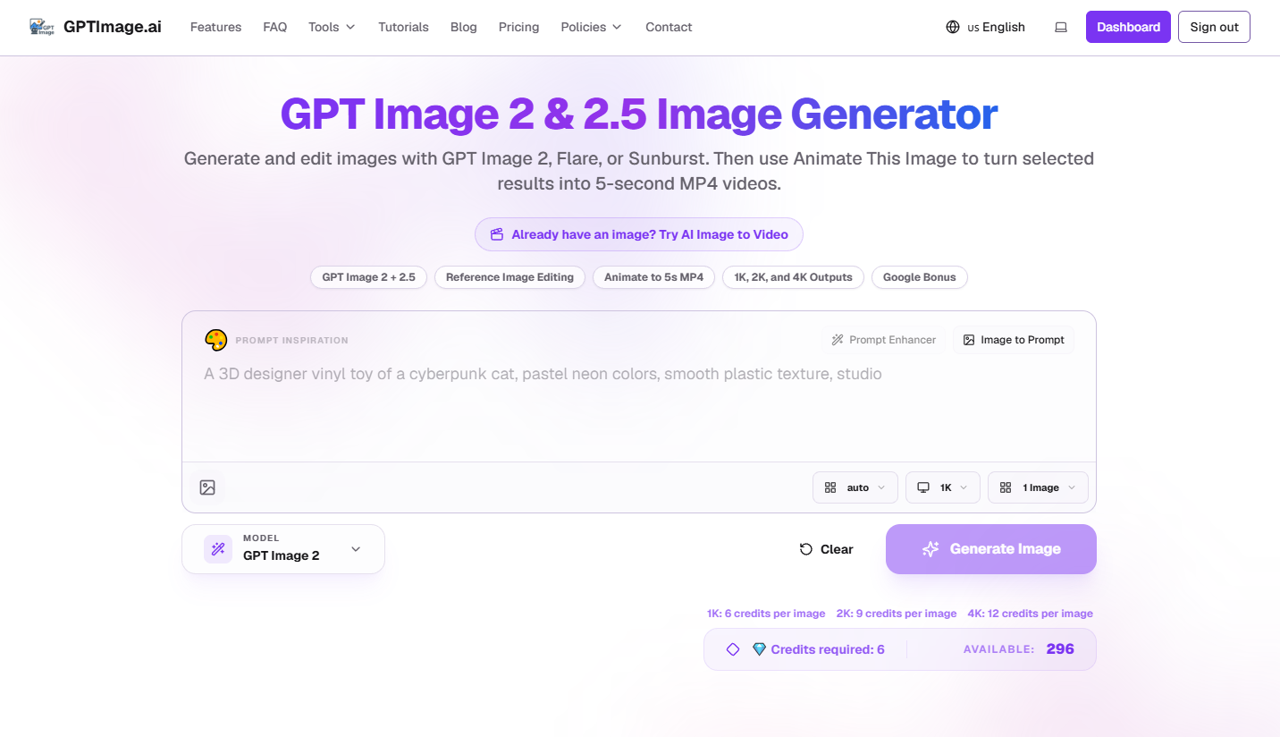 GPTImage.ai — AI Image Generation, Editing & Image-to-Video product image 1